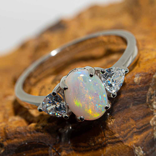 FALLING SNOW STERLING SILVER SOLID AUSTRALIAN WHITE OPAL RING