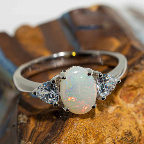 SNOW DREAM STERLING SILVER SOLID AUSTRALIAN WHITE OPAL RING