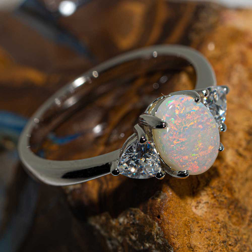 SPARKLING SNOWBALL STERLING SILVER SOLID AUSTRALIAN WHITE OPAL RING