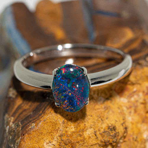 GLISTENING MILKY WAY STERLING SILVER AUSTRALIAN OPAL RING