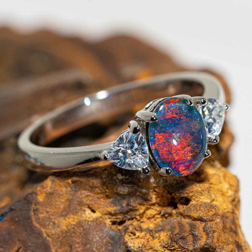 RED REFLECTOR STERLING SILVER AUSTRALIAN OPAL RING