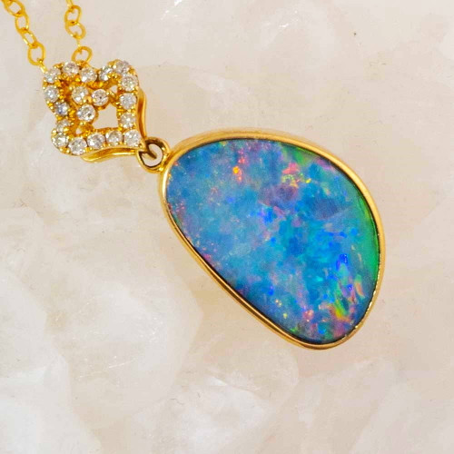 FIRE SUNSHINE 14KT YELLOW GOLD & DIAMOND AUSTRALIAN OPAL NECKLACE