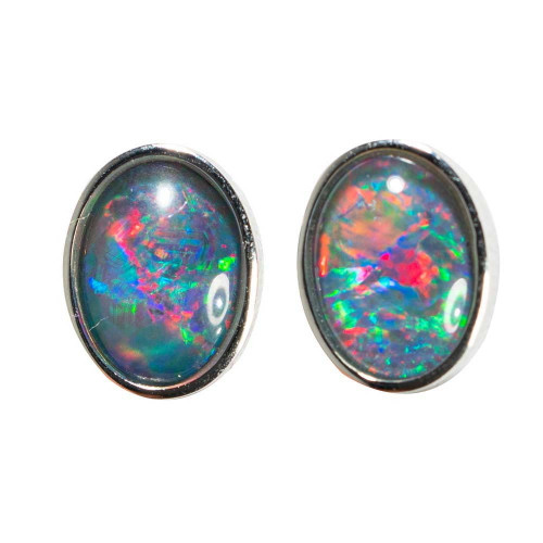SPACE FLASH STERLING SILVER AUSTRALIAN BLACK OPAL STUD EARRINGS