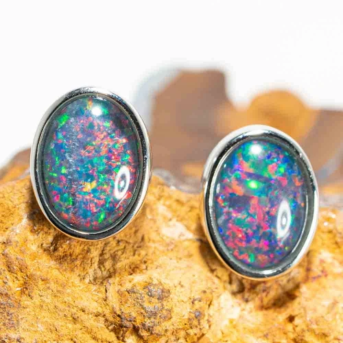 COSMIC GLITTER STERLING SILVER AUSTRALIAN OPAL STUD EARRINGS