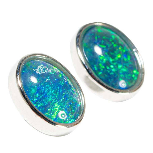 GREEN DREAM STERLING SILVER AUSTRALIAN BLACK OPAL STUD EARRINGS