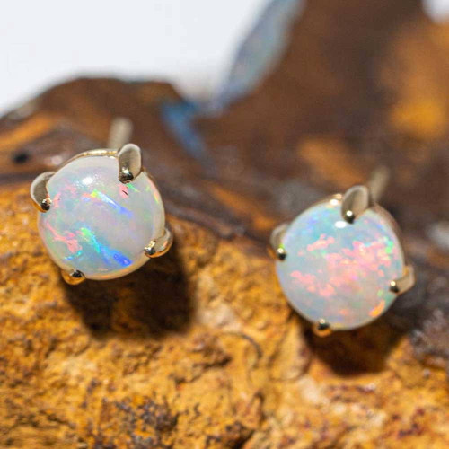 **FLASH SALE** WINTERS MYSTERY 14KT YELLOW GOLD AUSTRALIAN WHITE OPAL STUD EARRINGS