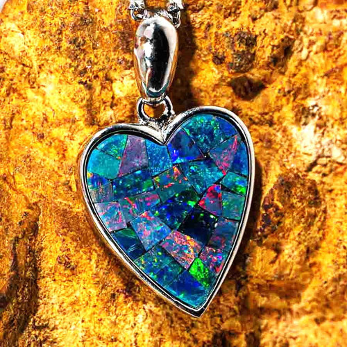 * 1 TOKEN OF GRATITUDE STERLING SILVER AUSTRALIAN OPAL HEART PENDANT