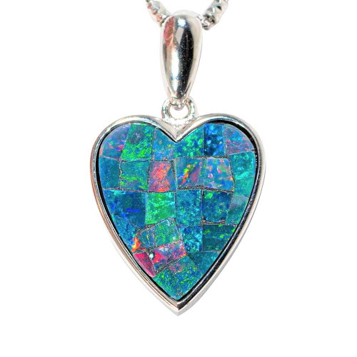 BRIGHT LOVE STERLING SILVER AUSTRALIAN OPAL HEART PENDANT