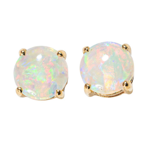 Round Solitaire Opal Stud Earrings, Cabochon Opal Studs Birthstone – AMYO  Jewelry