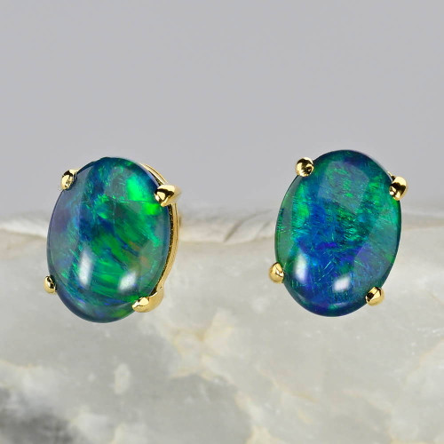 OCEANS MEDITATION 18KT YELLOW GOLD PLATED AUSTRALIAN OPAL STUD EARRINGS