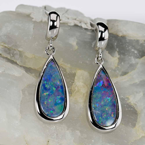 BLOSSOMING BLISS STERLING SILVER AUSTRALIAN OPAL DROP  EARRINGS