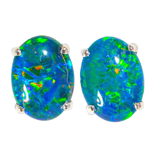 TIGER EYE OCEAN SKY 14KT GOLD AUSTRALIAN  OPAL STUD EARRINGS