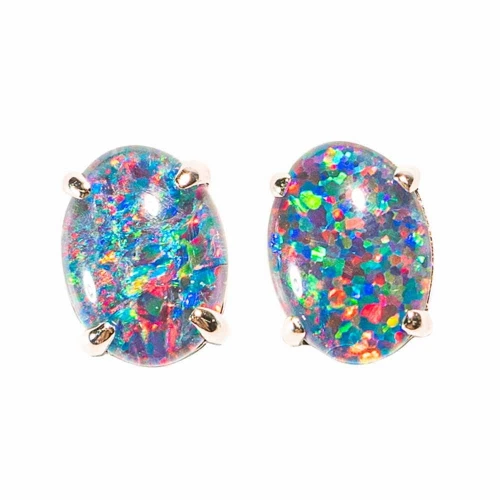 RAINBOW STERLING SILVER AUSTRALIAN OPAL STUD EARRINGS