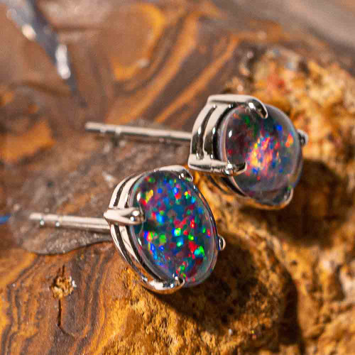 RAINBOW STERLING SILVER AUSTRALIAN OPAL STUD EARRINGS