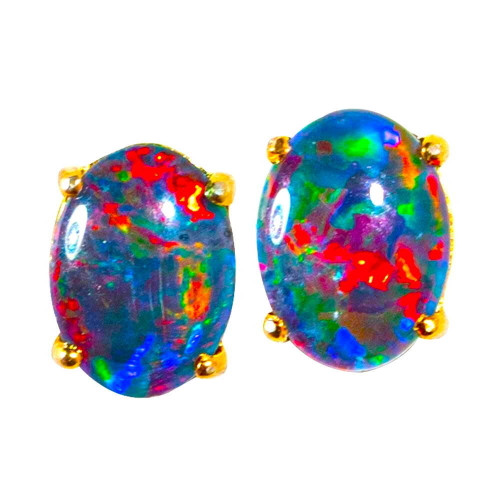 *1 MIAMI OCEAN 14KT YELLOW GOLD AUSTRALIAN OPAL STUD EARRINGS