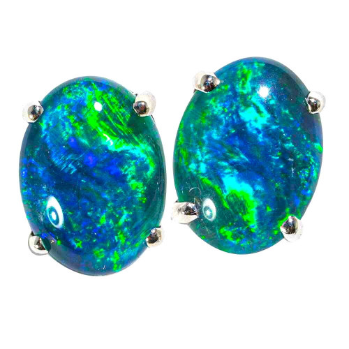 * AN INTERGALACTIC SPACE FLASH WHITE GOLD AUSTRALIAN  OPAL STUD EARRINGS