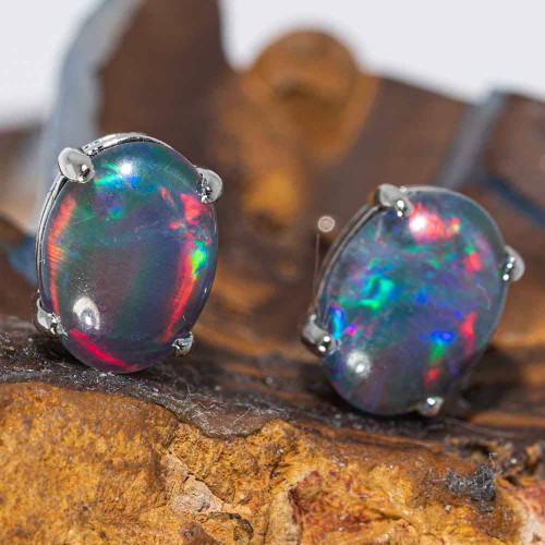 RED TIGER EYE STERLING SILVER AUSTRALIAN OPAL STUD EARRINGS