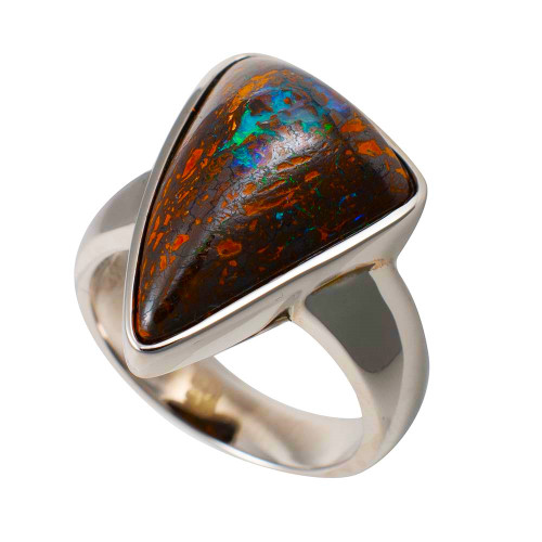 NATURES FOREST STERLING SILVER NATURAL SOLID AUSTRALIAN BOULDER OPAL RING