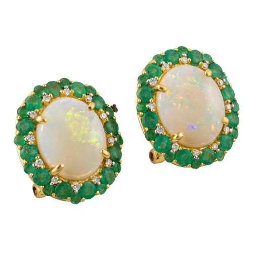 DEEP ROOTS 14KT GOLD DIAMOND & EMERALD AUSTRALIAN OPAL EARRINGS