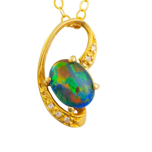 * SEA TRAVELER 14KT YELLOW GOLD & DIAMOND AUSTRALIAN OPAL NECKLACE