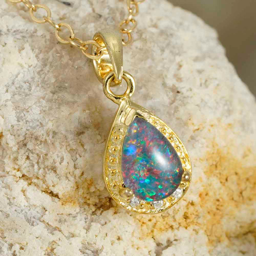 PIRATES ARTIFACTS 18KT YELLOW GOLD PLATED AUSTRALIAN OPAL NECKLACE