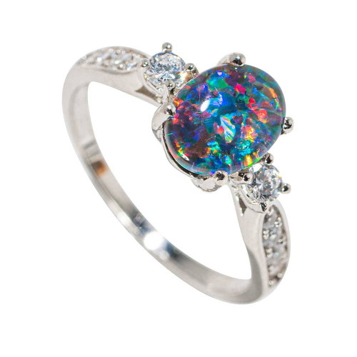 * GLITTER BLOSSOM STERLING SILVER AUSTRALIAN OPAL RING