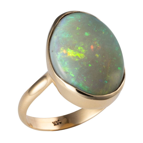 ELECTRIC PINFIRE 14KT YELLOW GOLD AUSTRALIAN OPAL RING