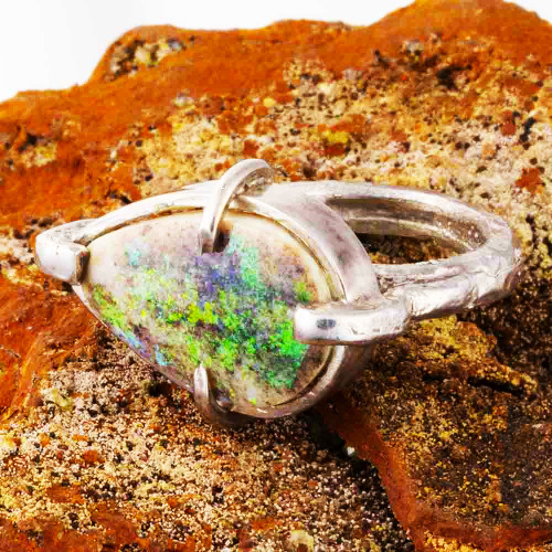 MY NEON SILVER CHARM STERLING SILVER AUSTRALIAN SOLID OPAL RING