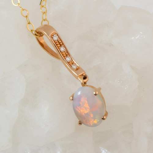 NARADA FALLS 14KT ROSE GOLD & DIAMOND AUSTRALIAN SOLID WHITE OPAL NECKLACE