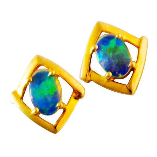* CARROUSEL DU LOUVRE 14KT YELLOW GOLD AUSTRALIAN OPAL STUD EARRINGS