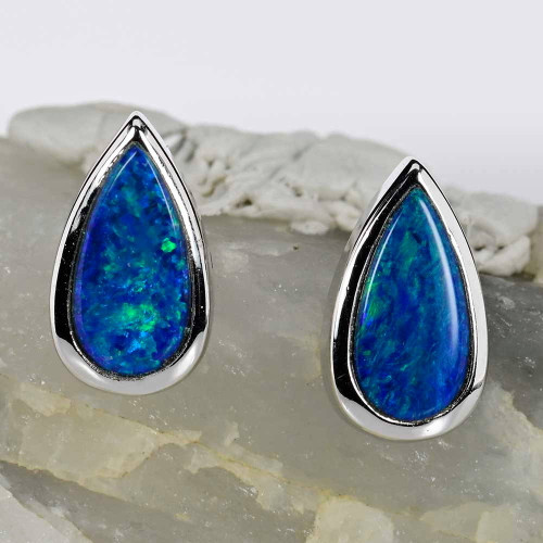  COLORFUL DREAM STERLING SILVER AUSTRALIAN OPAL STUD EARRINGS