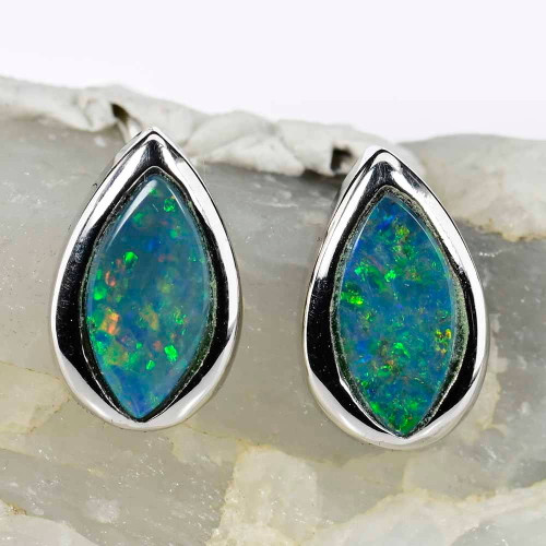 OCEANIC SPLENDOR STERLING SILVER AUSTRALIAN OPAL STUD EARRINGS