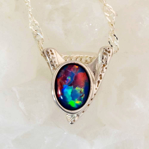 GLITTER PARADISE STERLING SILVER AUSTRALIAN OPAL PENDANT