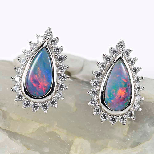 DIVINE STORY STERLING SILVER AUSTRALIAN OPAL STUD EARRINGS