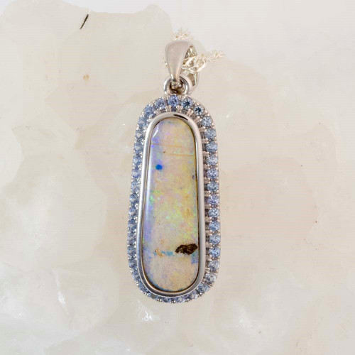 QUEENS PALACE 14KT WHITE GOLD & SAPPHIRE OPAL PENDANT