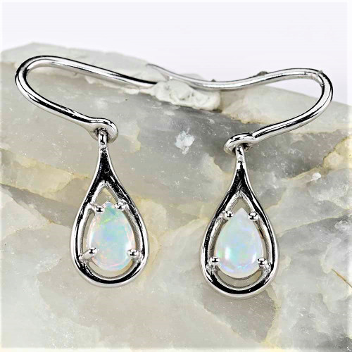 SNOW WHITE STERLING SILVER AUSTRALIAN OPAL DROP EARRINGS