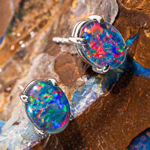 Sterling Silver Rainbow Natural black Opal tourmaline small stud Dangl –  Colors Of Etnika