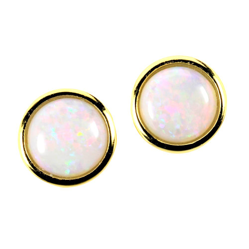 *A BRIGHT CRYSTAL 18KT GOLD PLATED AUSTRALIAN WHITE OPAL STUD EARRINGS