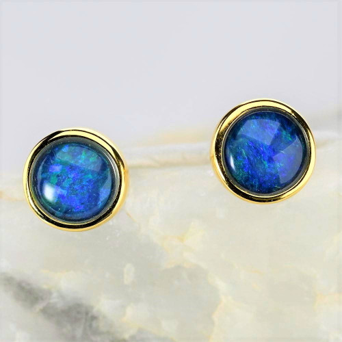 TWINSET GOLD PLATED AUSTRALIAN OPAL STUD EARRINGS