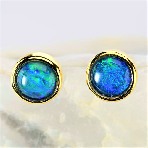 SPARKLING NIGHT GOLD PLATED AUSTRALIAN OPAL STUD EARRINGS