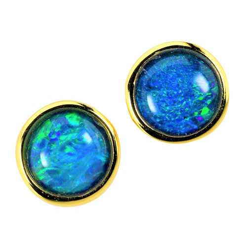 SPARKLING NIGHT GOLD PLATED AUSTRALIAN OPAL STUD EARRINGS
