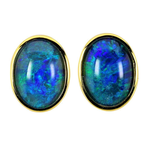 * A BLUE IVY GOLD PLATED AUSTRALIAN OPAL STUD EARRINGS