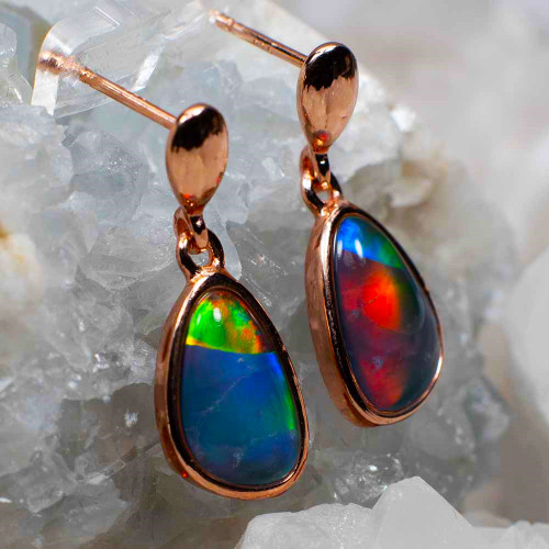 1 NORTHERN LIGHTS 18KT ROSE GOLD PLATED AUSTRALIAN OPAL DROP EARRINGS