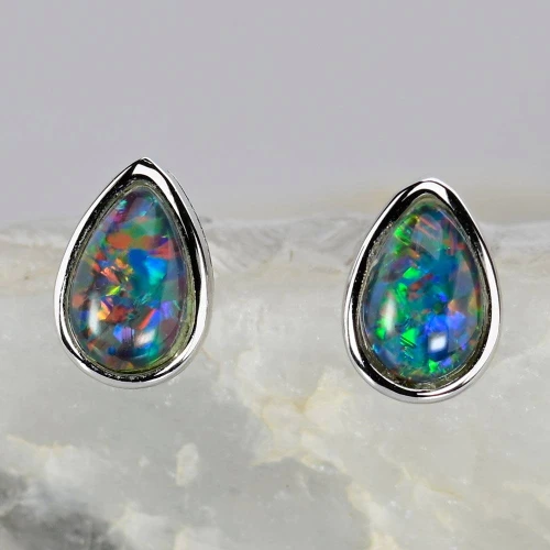 SUGAR POP STERLING SILVER AUSTRALIAN OPAL STUD EARRINGS