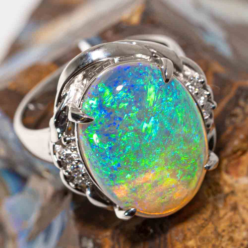 *COSMIC WONDER PLATINUM & DIAMOND AUSTRALIAN CRYSTAL OPAL RING