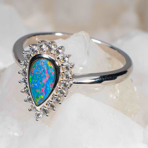 CONFETTI PRINCESS STERLING SILVER AUSTRALIAN OPAL RING