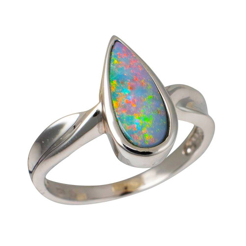 * SHIMMERING DROP STERLING SILVER AUSTRALIAN OPAL RING
