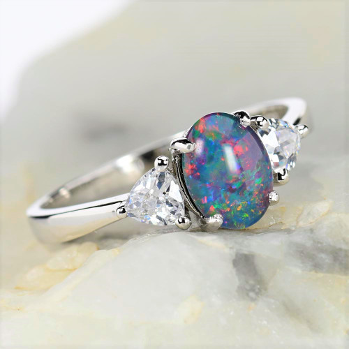 COLOR CONSTELLATION STERLING SILVER AUSTRALIAN OPAL RING
