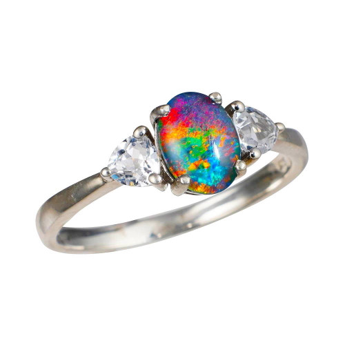 PRINTED PINK STERLING SILVER AUSTRALIAN OPAL RING