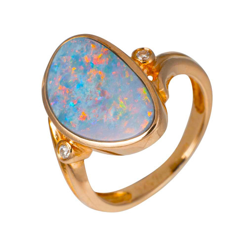 CHERRY BLOSSOM 14KT YELLOW GOLD & DIAMOND AUSTRALIAN OPAL RING